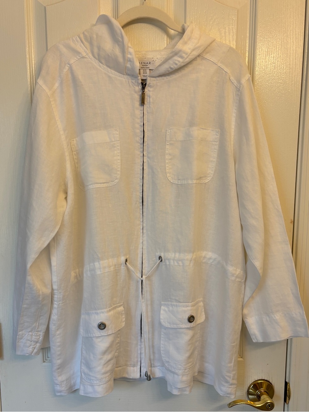 White Hooded Linen Jacket ~ Women’s 1X/20 ~ Lightweight, Beach